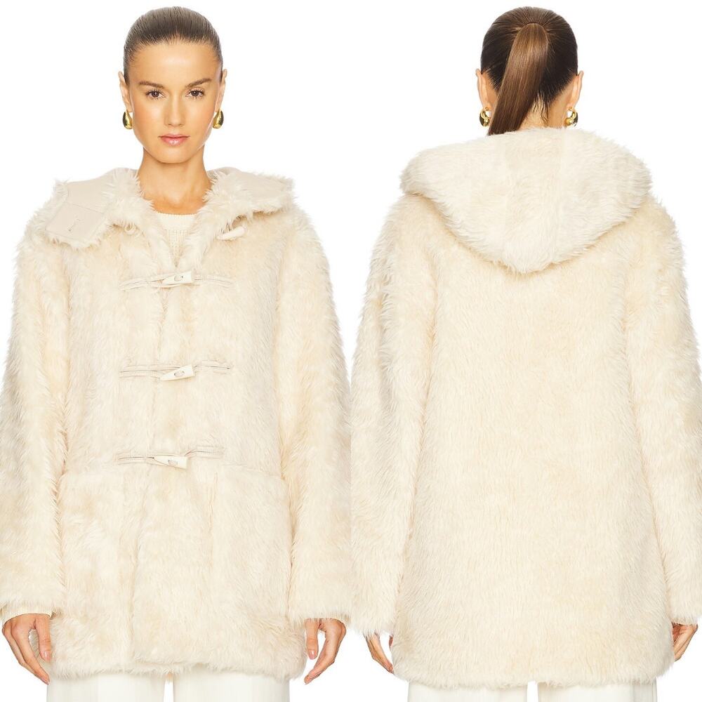 A.L.C Winston Faux Fur Coat S Cream Ivory Hooded Toggle Teddy Jacket